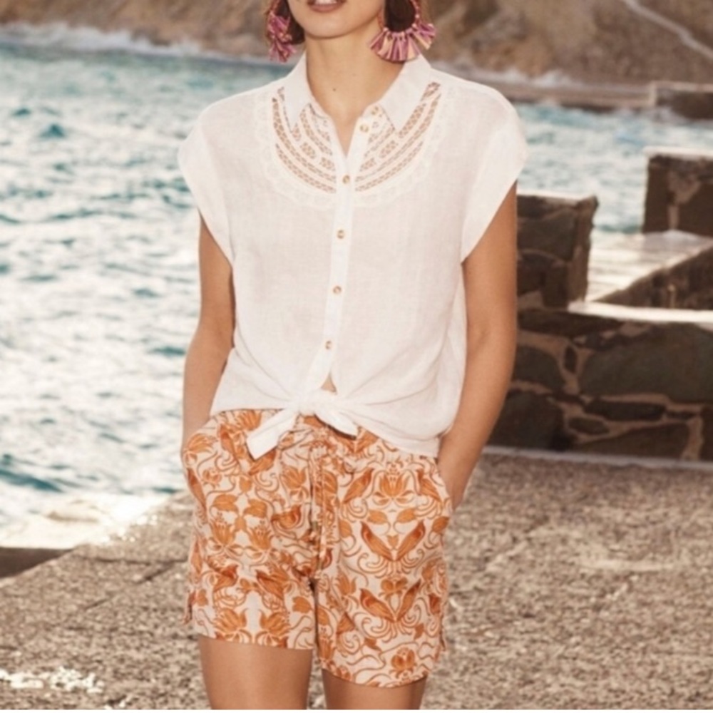 Anthropologie orange drawstring linen shorts